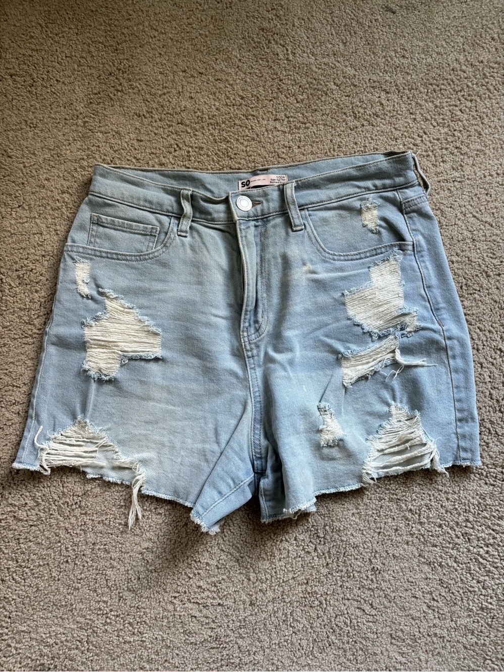 SO Light Blue Ripped High-Rise Denim Shorts